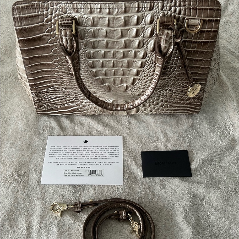 Brahmin Finley Small Croc Embossed Leather Satchel, Alabaster Melbourne